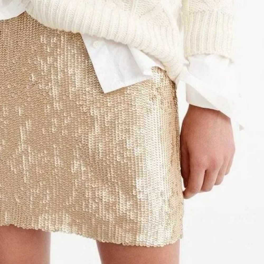 J. Crew Gold Sequin Mini Skirt with Back-Zip - Size 6P - NWT